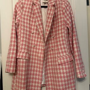Pink and White Checkered Tweed Women's Coat